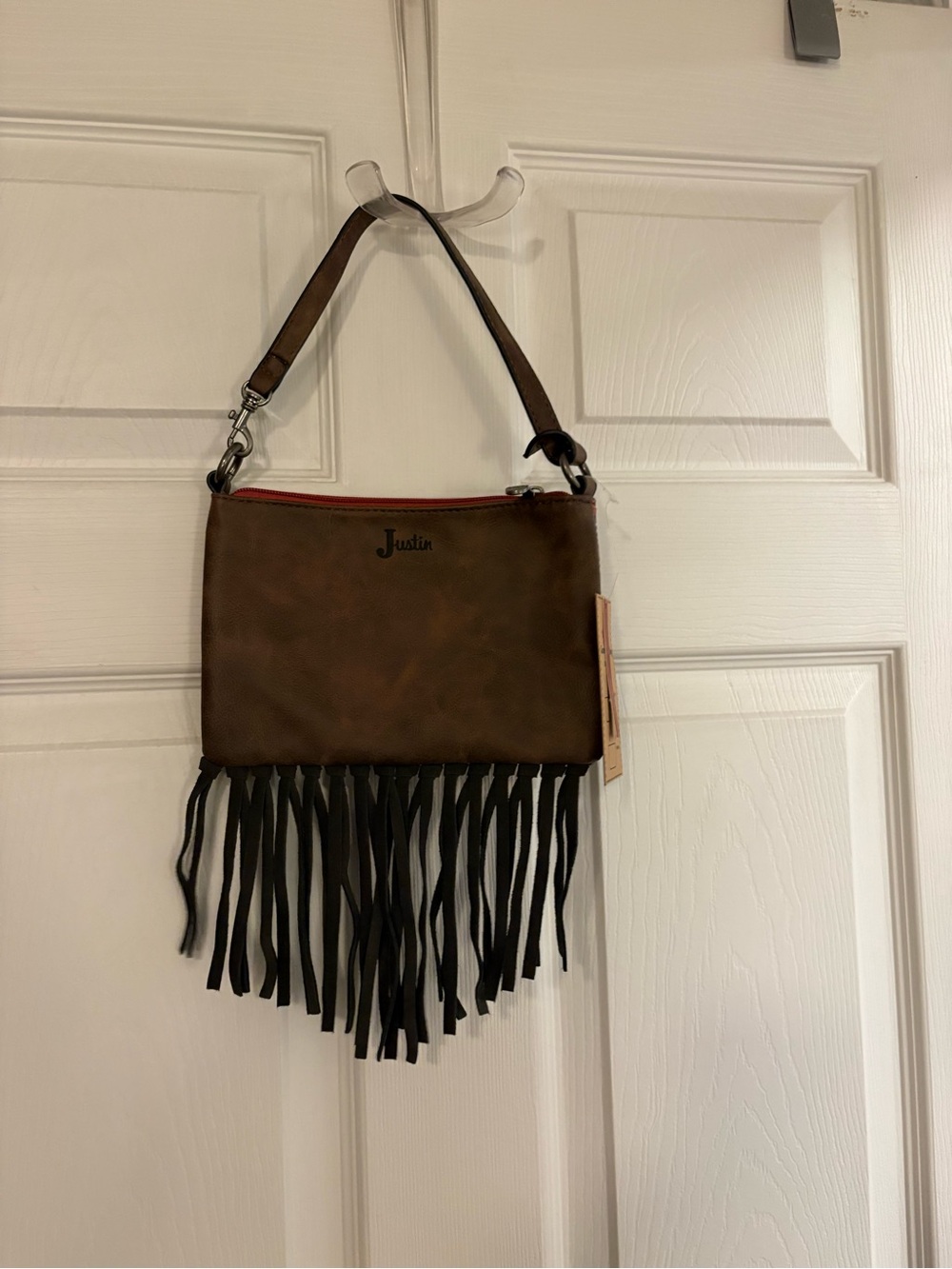 Justin Boots Brown Crossbody Bag with Black Fringe - Picture 1 of 2
